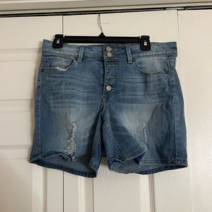 Distressed denim shorts